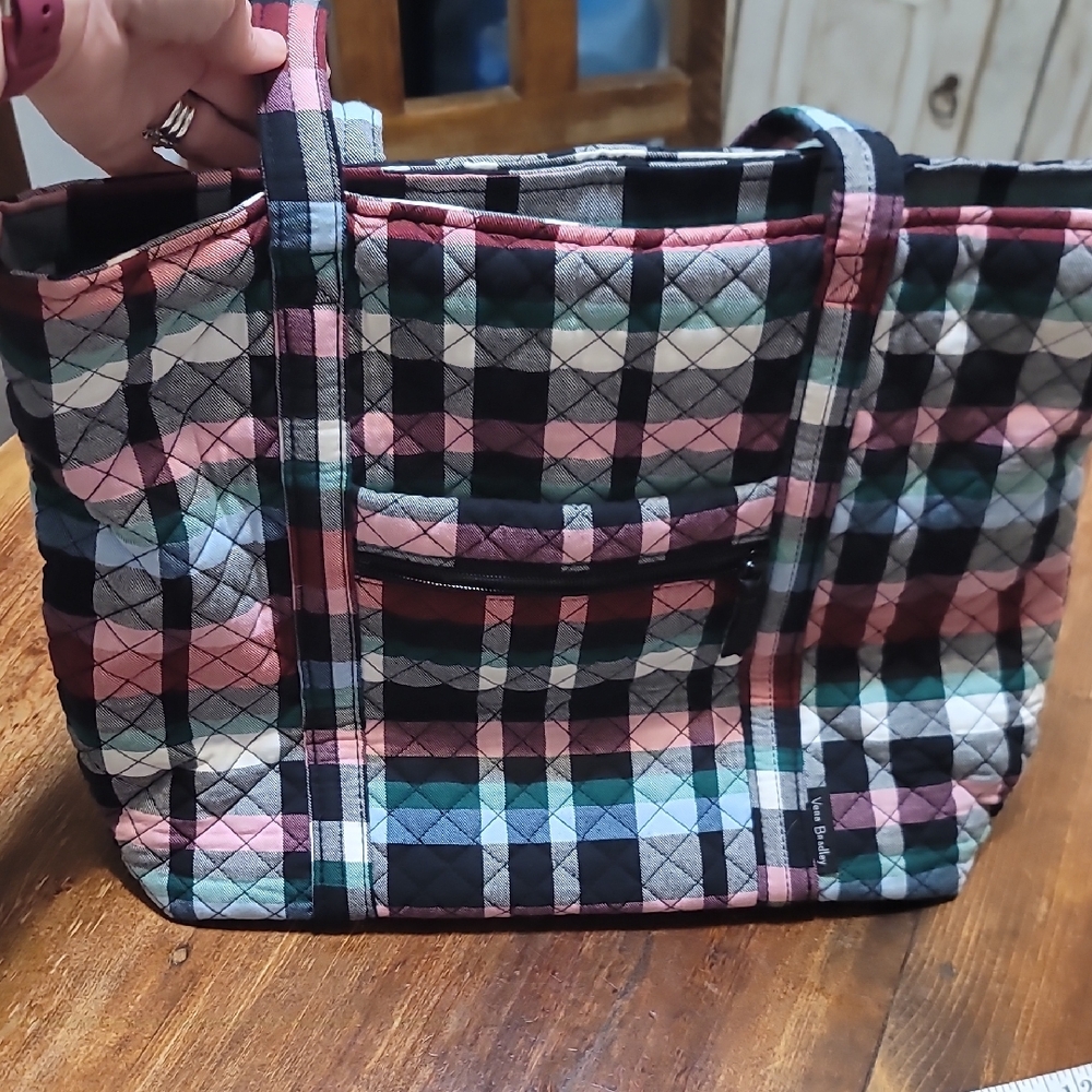 Vera Bradley Quilted Plaid Tote in Pink, Black & Teal